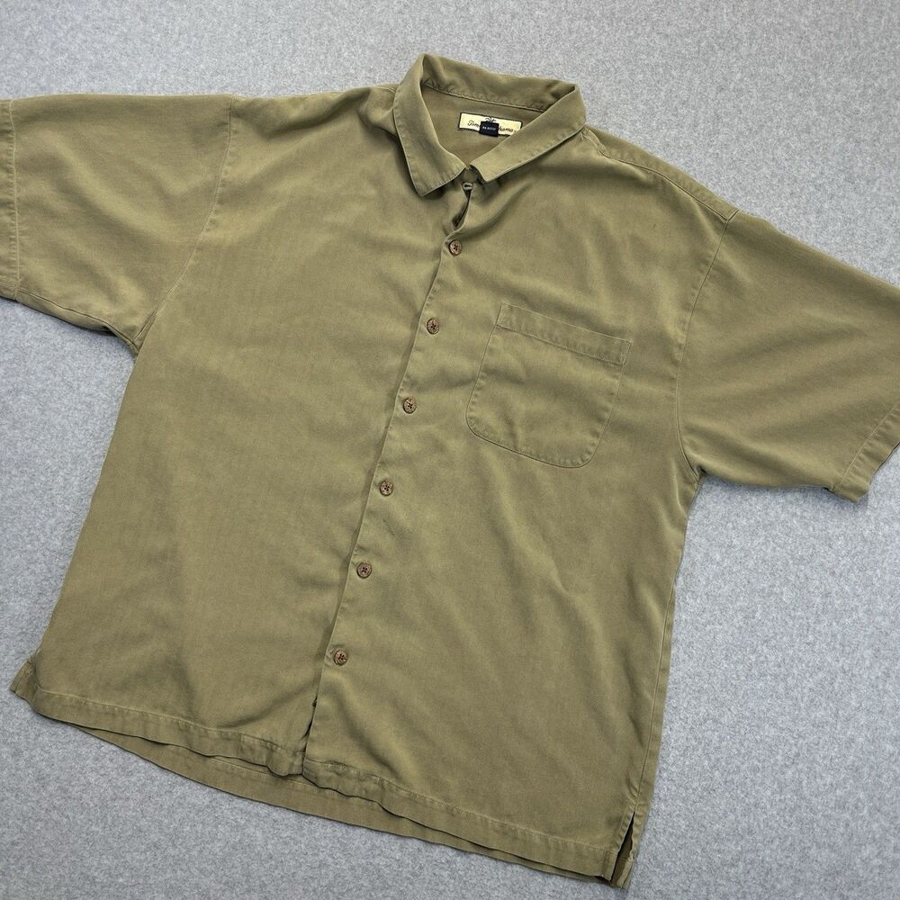 Tommy Bahama Silk Shirt Mens XL Brown Short Sleeve Button Up Havana Style READ